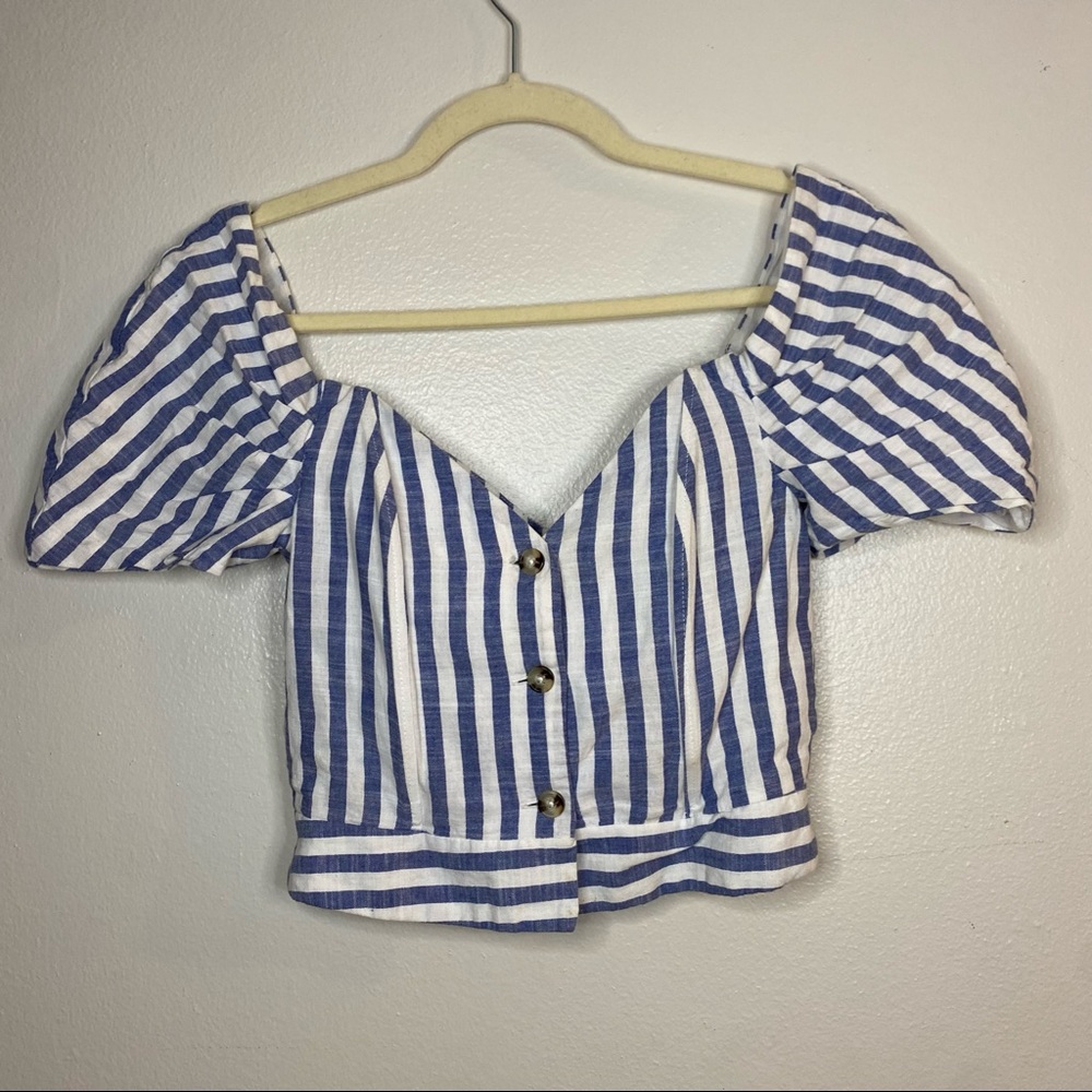 Cute Topshop crop blouse stripped blue and white